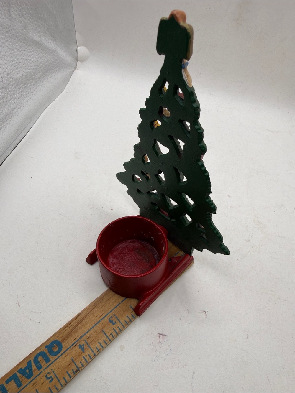 Vtg Cast Iron Christmas Tree Tealite Decor Candle Santa Snowman Bear Collectible - Picture 14 of 15